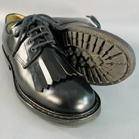 ALEXANDER MCQUEEN Size 10 Black Leather Fringed Tread Sole Lace-Up Shoes - Picture 5 of 12